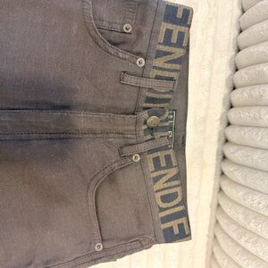 Fendi Slim Straight Jeans in Charcoal with Navy Branded Waistband
